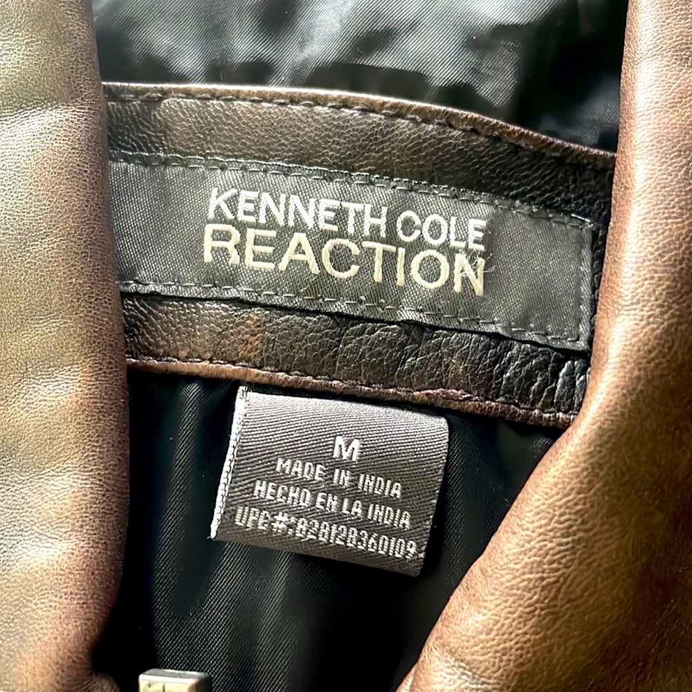 Kenneth Cole Reaction Leather Bomber Coat zip up Lined Brown Medium - Picture 9 of 13